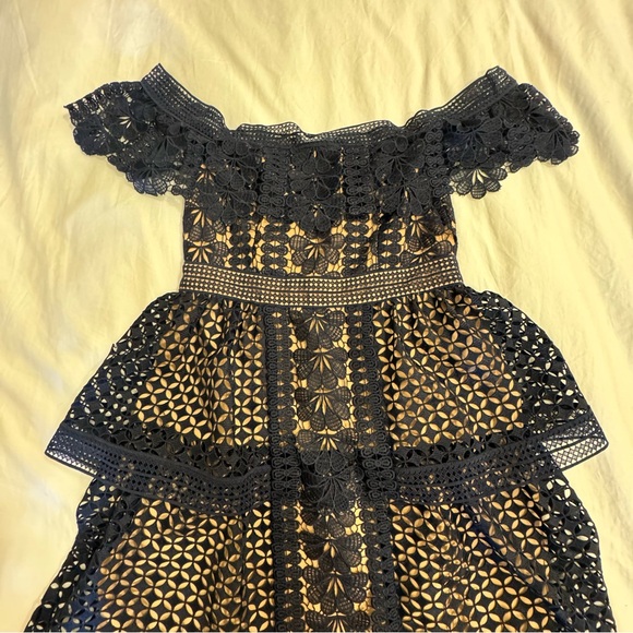 NWT Self-Portrait Navy Guipure Lace Maxi Dress - Size: 10 US - Picture 2 of 12